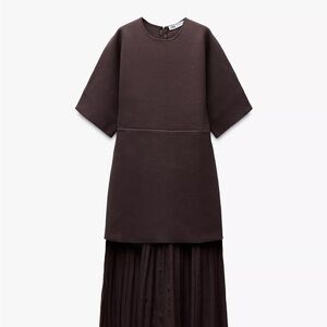 Zara Dark Brown Knit Short-Sleeve Dress